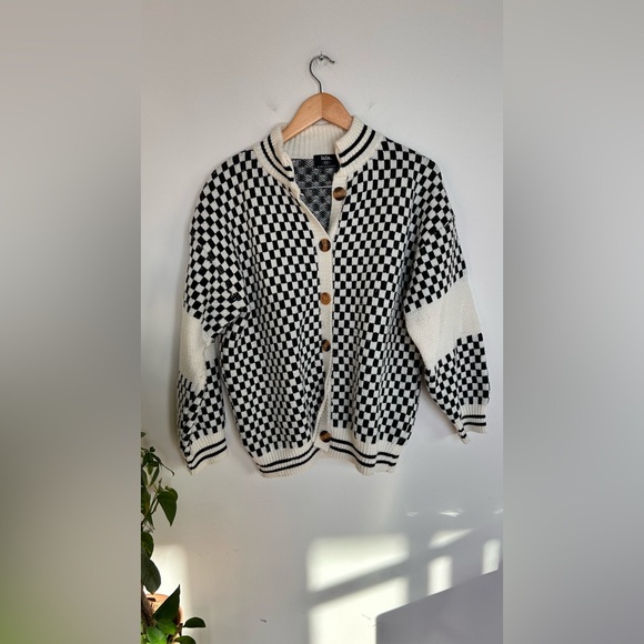 Dressed in LALA Get What I Want Grandpa Cardigan in Checked Black White Size S - Picture 8 of 13